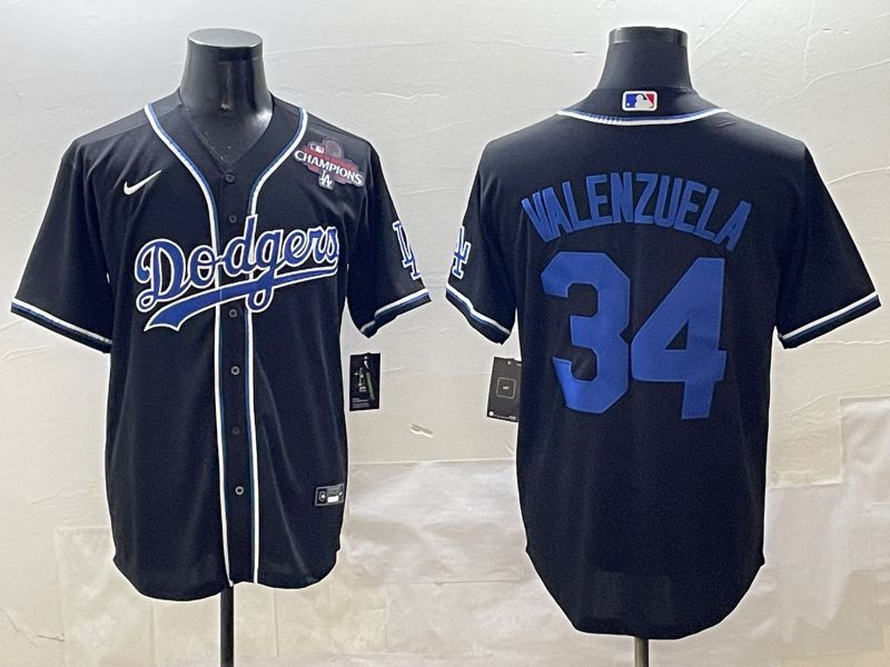 Men 2025 Los Angeles Dodgers 34 Valenzuela Black Three generations Fashion Nike MLB Jersey style 2